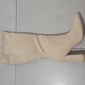 Elegant Cream Suede Knee-High Women's Boots